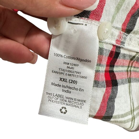 Time And Tru Women Flannel Red-White Button Down Shirt SZ XXL (20) - Picture 4 of 12